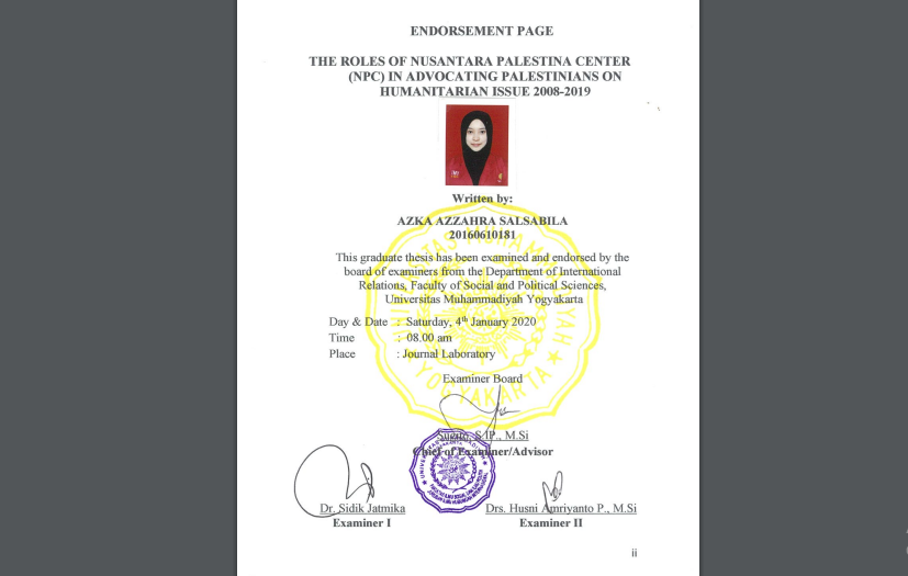 Luar Biasa, Mahasiswi UMY Teliti Proses Advokasi Kemanusiaan NPC dan Kiprahnya di Palestina