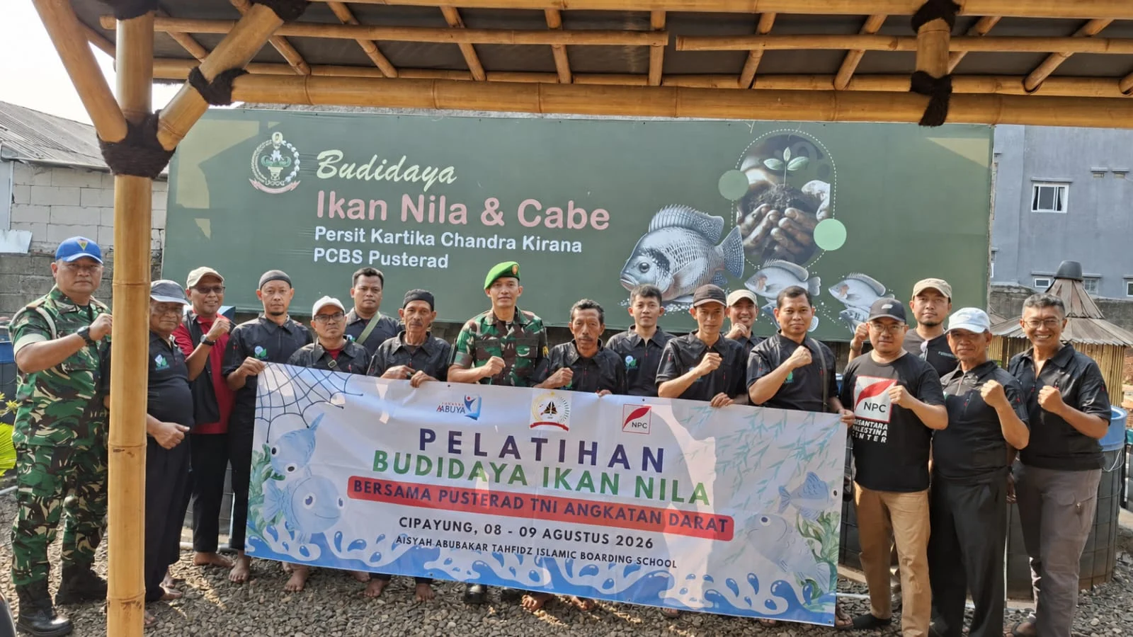 NPC dan PUSTERAD TNI AD Latih Pesantren Budidaya Ikan Nila Sistem Bioflok